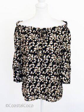 Juicy Couture 100% Silk Blouse Size 4 Off Shoulder Apple Buttons Office Casual